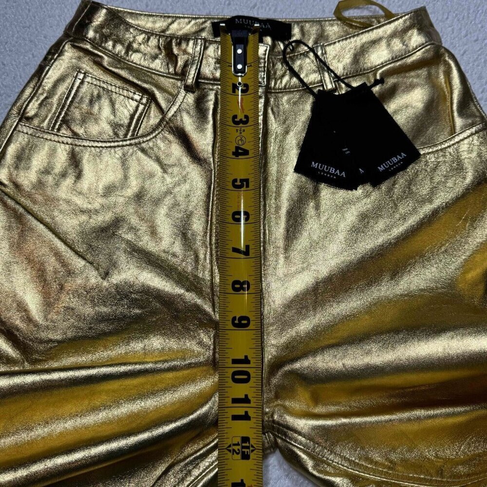 Muubaa London Amy Straight Sheep Leather Jeans 5-Pocket Gold Metallic Size‎ US 0 - Picture 14 of 15